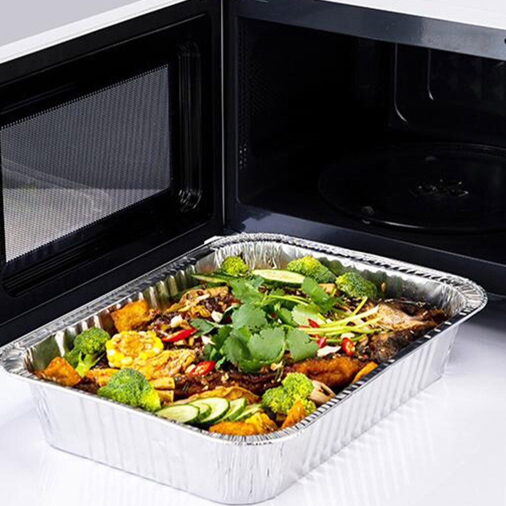 4pcs Disposable BBQ Drip Pan Aluminum Foil Tin Barbecue Pan Food Container Liner Trays Takeaway Packing Box with Cover(3500ml 3p