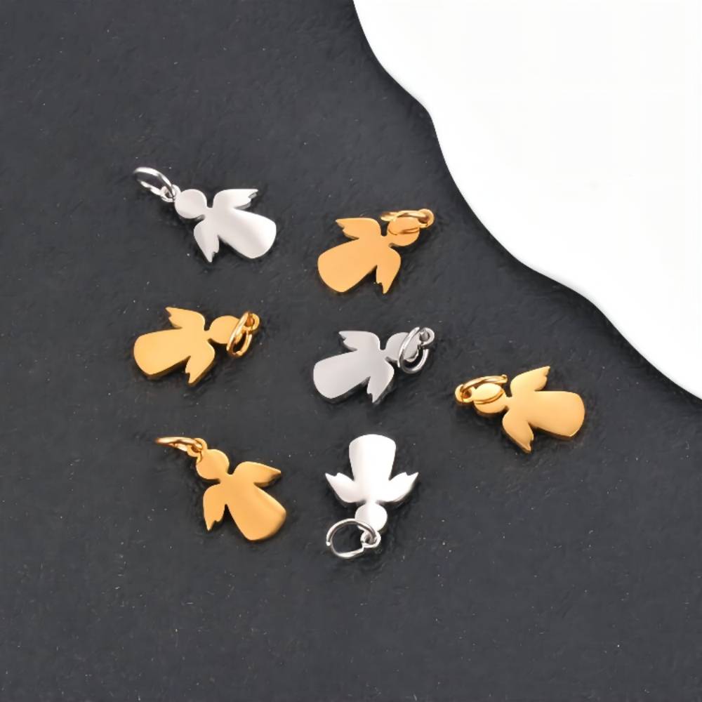 10 pz/lotto ciondoli con ciondolo angelo carino in acciaio inossidabile lucido di alta qualità adatti per la creazione di gioielli fai da te con collane e braccialetti