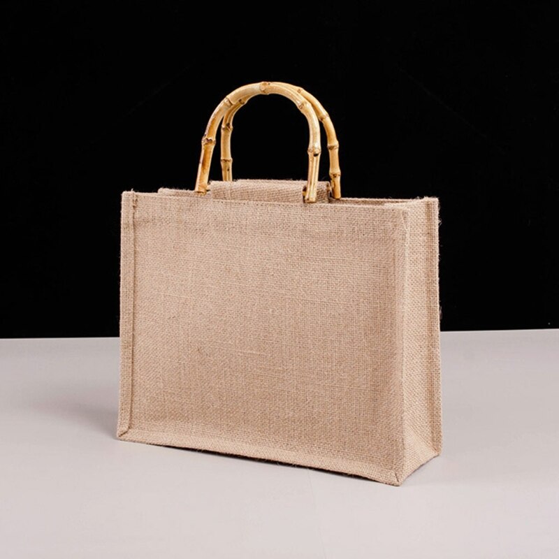 Draagbare Jute Jute Boodschappentas Handtas Bamboe Lus Handgrepen Tote Boodschappentassen Voor Vrouwen Meisjes