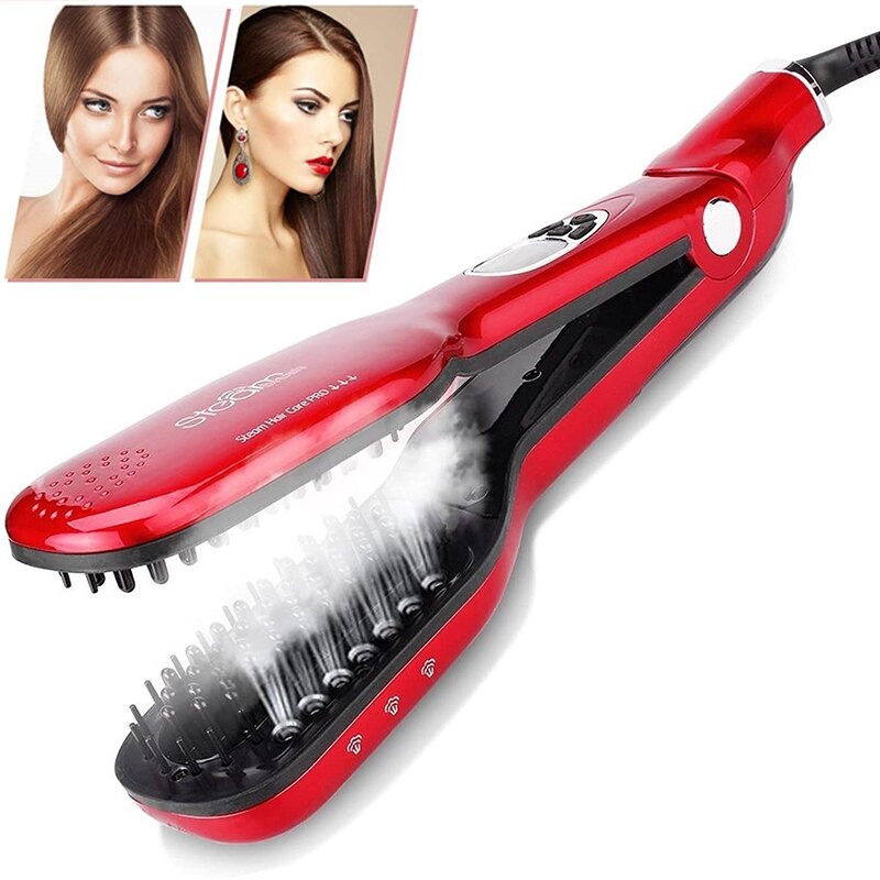 Steam Flat Iron Salon Ceramic Tourmaline Vapor Steam Ionic Straightening Iron 2 in 1 Hair Straightener