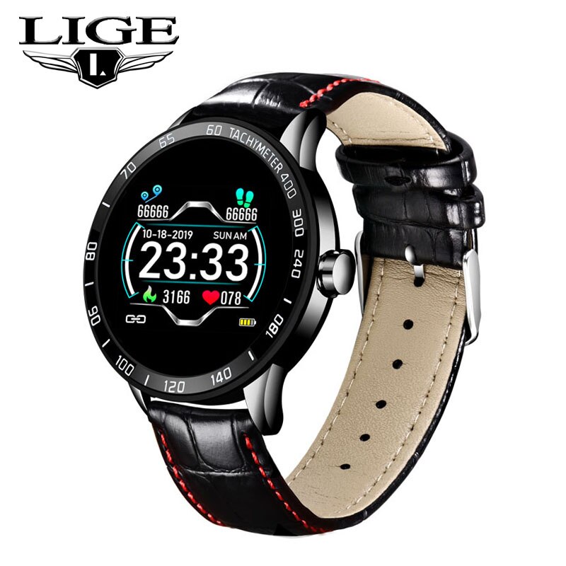 LIGE nouvelle montre intelligente hommes fréquence cardiaque pression artérielle Fitness Tracker Sport montre IP67 étanche Smartwatch podomètre + boîte: Black