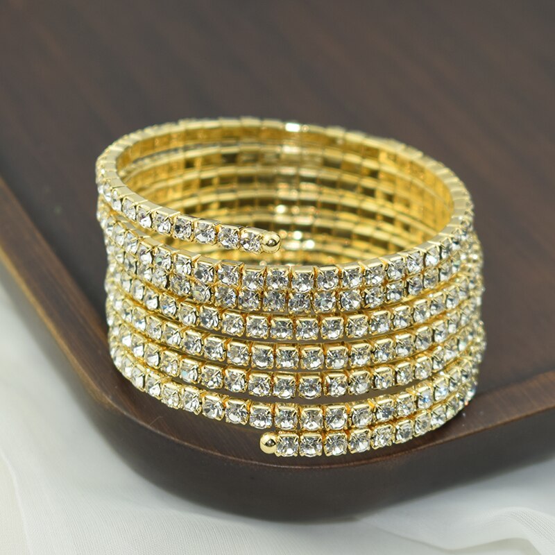 Braccialetto di cristallo classico di lusso con strass pieno bracciale tondo da ragazza bracciale in cristallo bracciale da sposa multistrato: R-   7row-gold