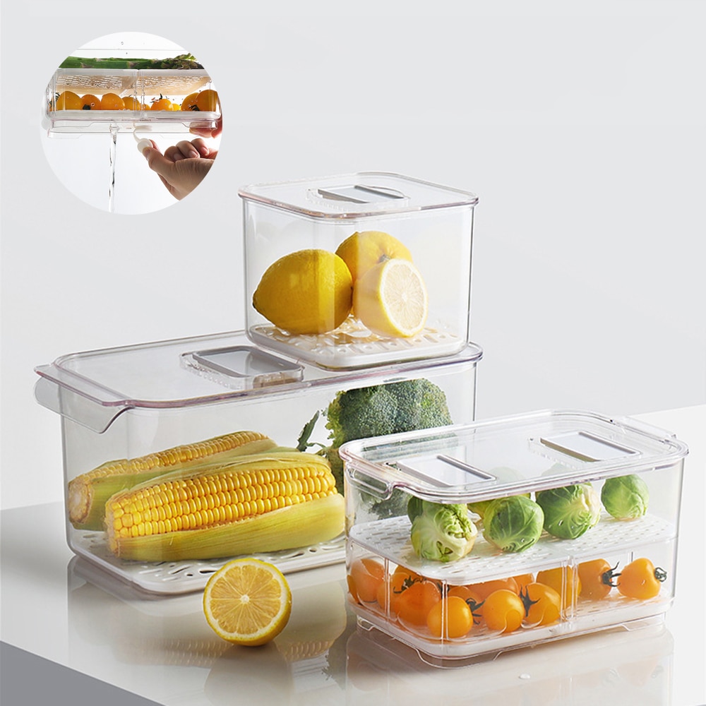 Big Size Food Storage Containers with Lids Kitchen Refrigerator Storage Seal Tank Transparent Plastic Separate Fruit Fresh Box