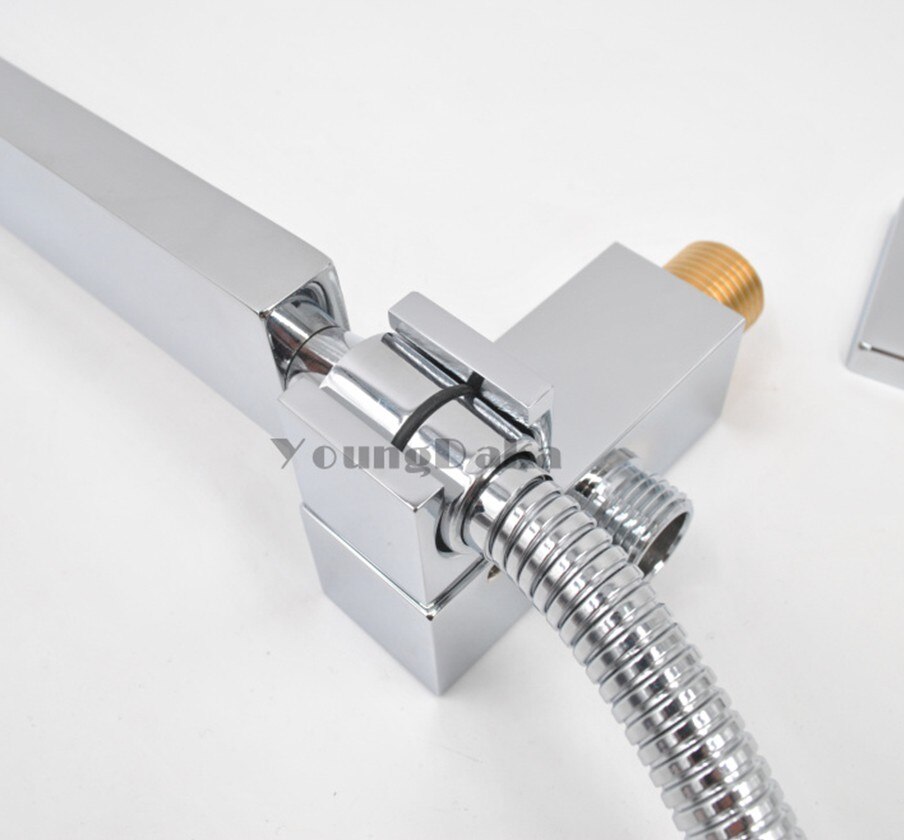 Brass Square Chrome Hand Held Shower Head With Wall Connector &1.5m Hose &Holder Set Water Saving Copper Handheld Sprayer system