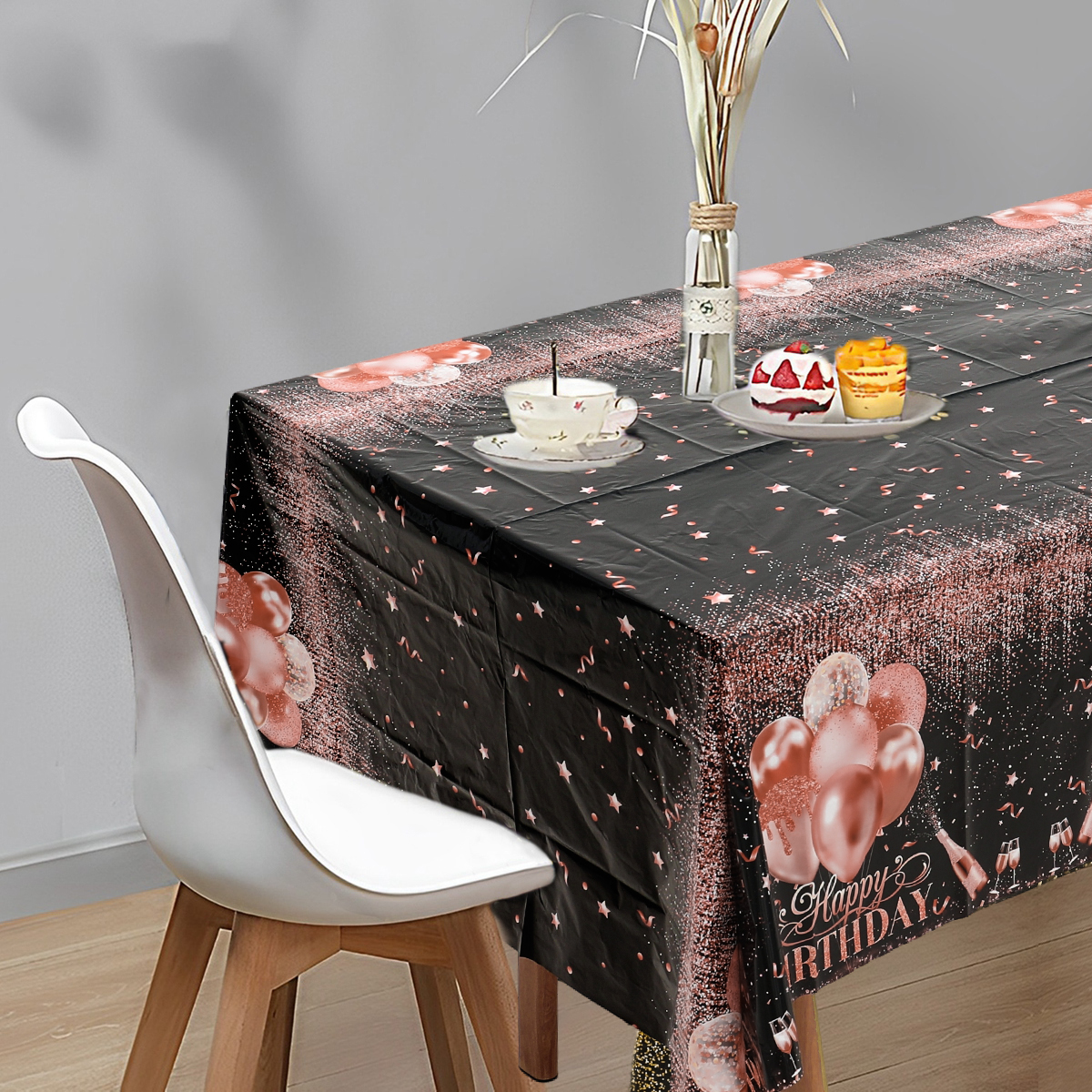 220x130cm Black Gold Rose Gold Disposable Tablecloth Birthday Party Decor for Men Women Years Old Table Cover Party Supplies