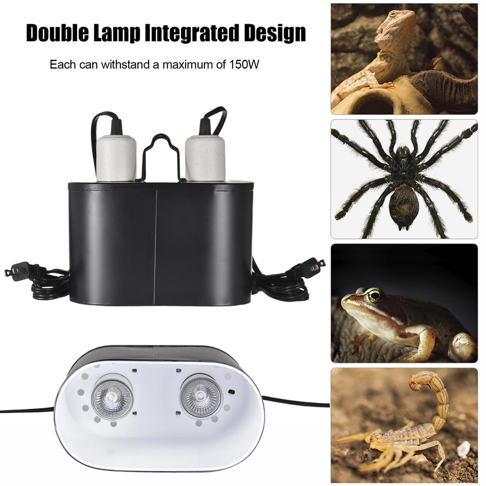 Reptil värme lampa stativ kit dubbla lampkonsol tropisk kupol uvb med 2 oberoende brytare stöd för 2 glödlampor