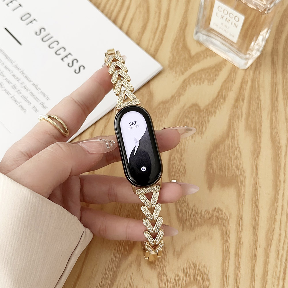 Mi band 8 bandes Bracelet pour Xiaomi mi band 9 Fitness Tracker métal réglable remplacement Bling Bracelet portable femmes: Or
