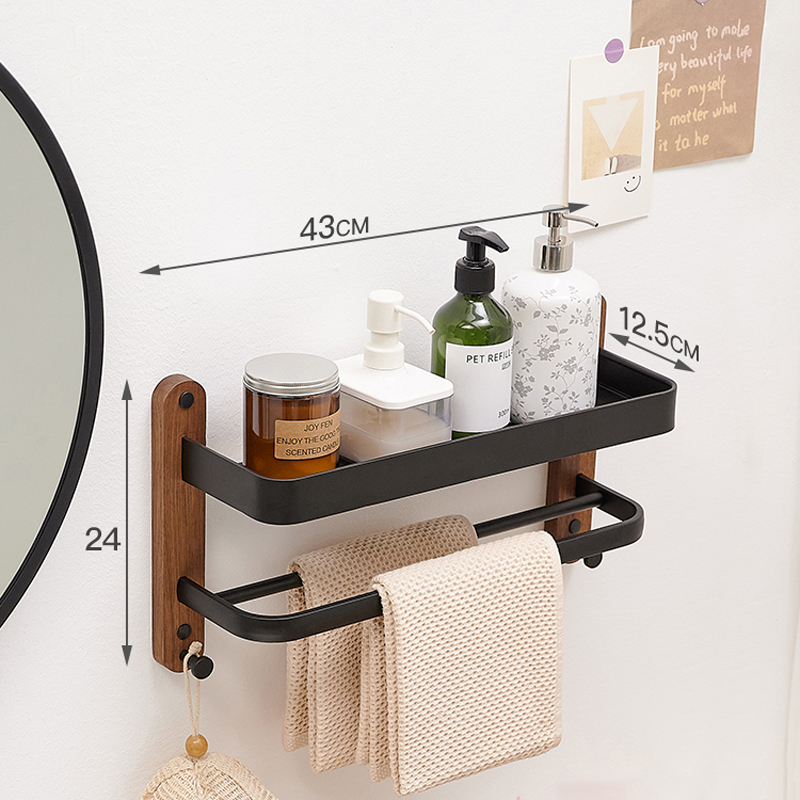 Estantes cuadrados, estante de almacenamiento de artículos de baño, estante de almacenamiento de cocina montado en la pared individual/doble, accesorios de baño de madera/aluminio