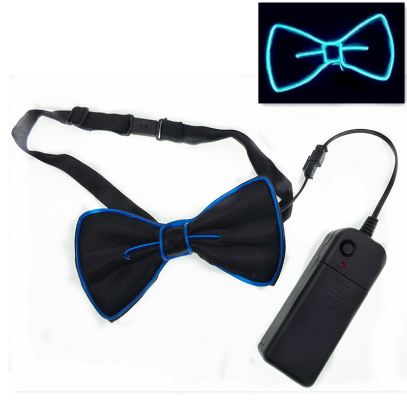 Cravate pour hommes en fil de fer | Nœud papillon lumineux clignotant pour fête en Club mariage: Bleu