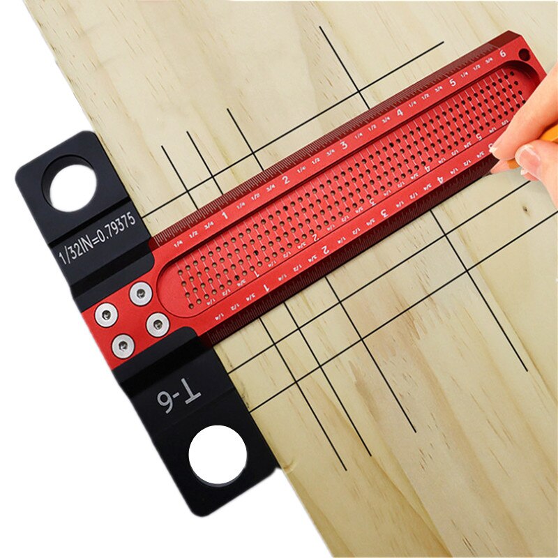 Trazador de carpintería de 6/12 pulgadas, regla en T de marcado de precisión, calibre cuadrado en T de aleación de aluminio, herramienta de medición de dibujo de línea cruzada