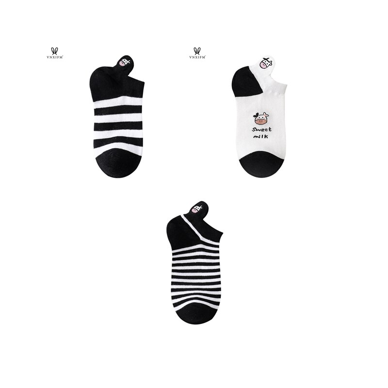 Calcetines de algodón con estampado de vaca para mujer, medias finas de estilo skateboard, temporada Primavera Verano: 1