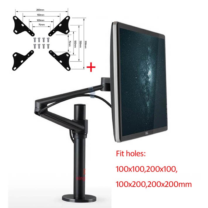OL-1 10-32" aluminum dual arm lcd tv table mount tilt 360 rotate monitor desk stand vesa 75 100 rotatable bracket computer stand: WITH ADAPTOR