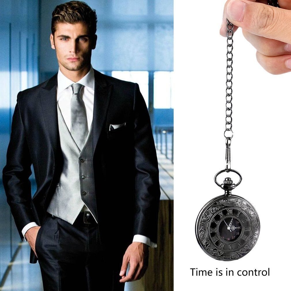 Quartz Steampunk Pocket Watch Vintage Roman Number Men Women Fob Watch With Sweater Necklace Chain