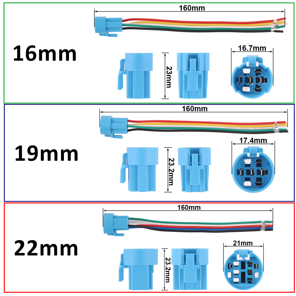 1 Uds. Para enchufe de cable de 16mm, 19mm y 22mm para interruptor de botón de metal, cableado de 2-6 cables, cable de botón de luz de lámpara estable de 14cm