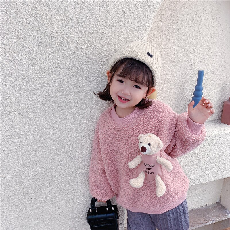 80-130 cm wintermeisjes schattige cartoon beren sweatshirts baby kinderen fleece dikke warme top: Blauw / 90cm