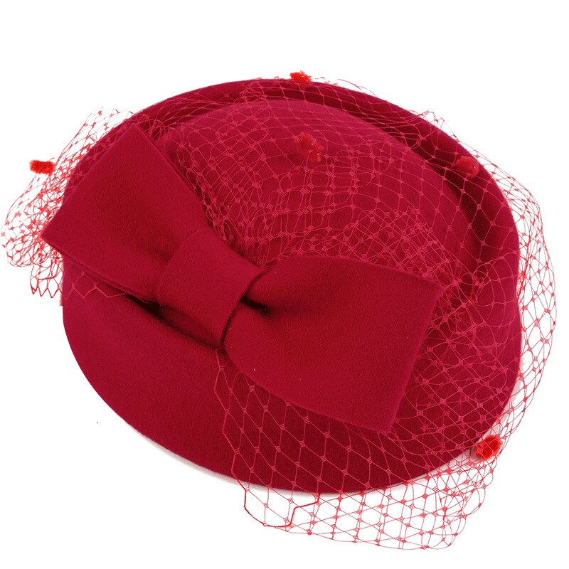 Bride Wedding Chic Veil Fascinator Hat Cocktail Wedding Party Church Headpiece kentucky Headwear 100% Wool Felt Beret Cap