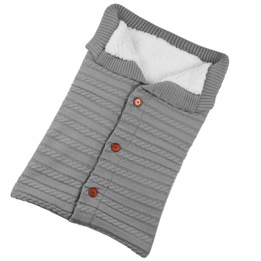 Baby Baby Gebreide Warme Inbakeren Slaapzak Knop Deken Fleece Dikte Herfst/Winter Kinderwagen Warm Wrap Deken 68*40Cm: French grey