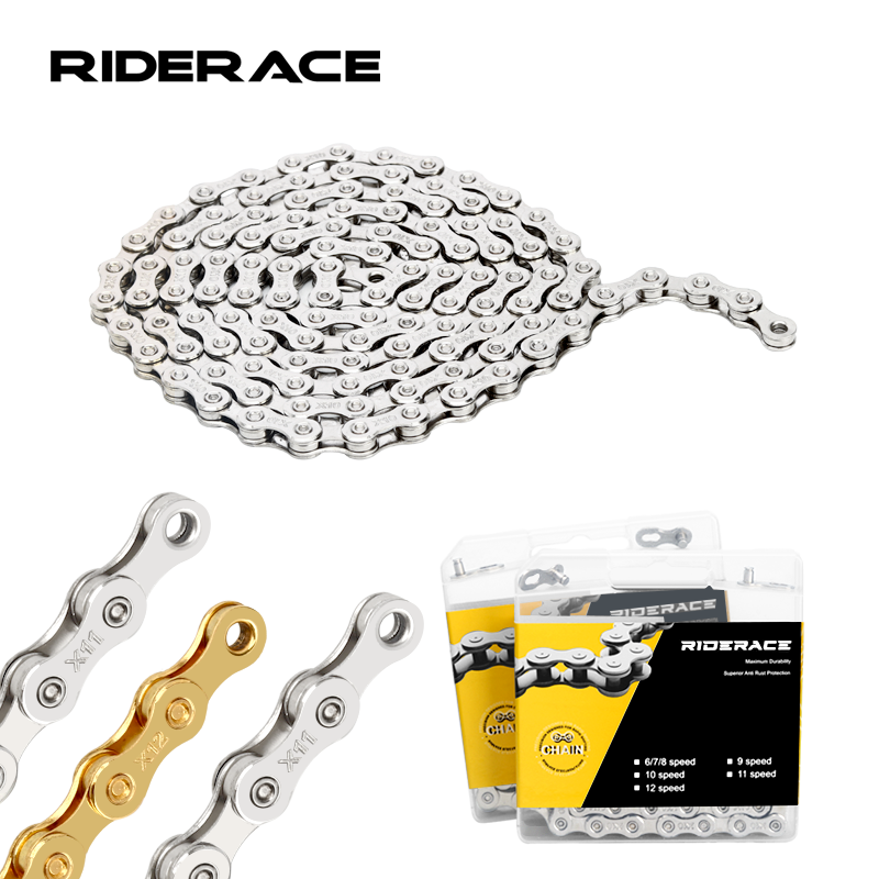 RIDERACE Catena per bicicletta ultraleggera 116L 8 9 10 11 12 velocità Argento Oro per ciclismo su strada montagna MTB bicicletta Catene a maglie variabili