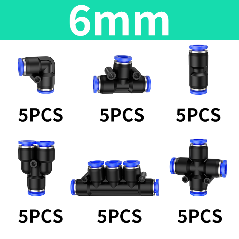 Boxset Lucht Rechte pneumatische fittingen PU PE PV PY PK PZA Slangleidingen Push-in snelkoppelingsconnector 6 8 10 12 mm koppelingen: Transparant