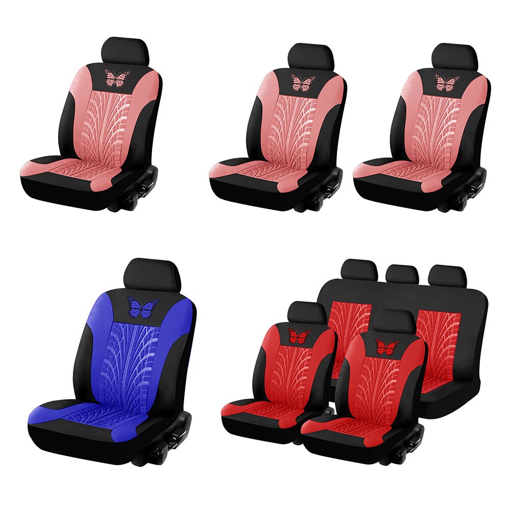 Universal Car Seat Cover Set Butterfly Pattern PU Leather Bucket Seat Cover