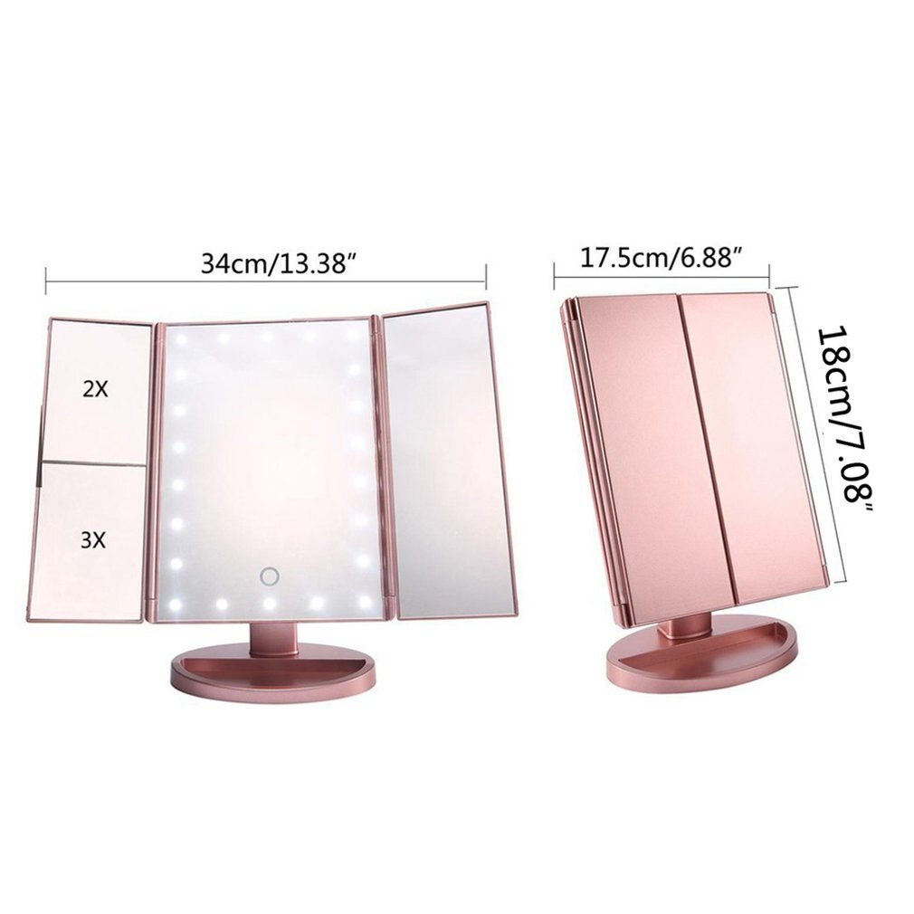 LED Make Up Mirror Illuminated Make Up Mirror Cosmetic Light Stand 3-folding Mirror 22 Light-emitting Makeup Mirror