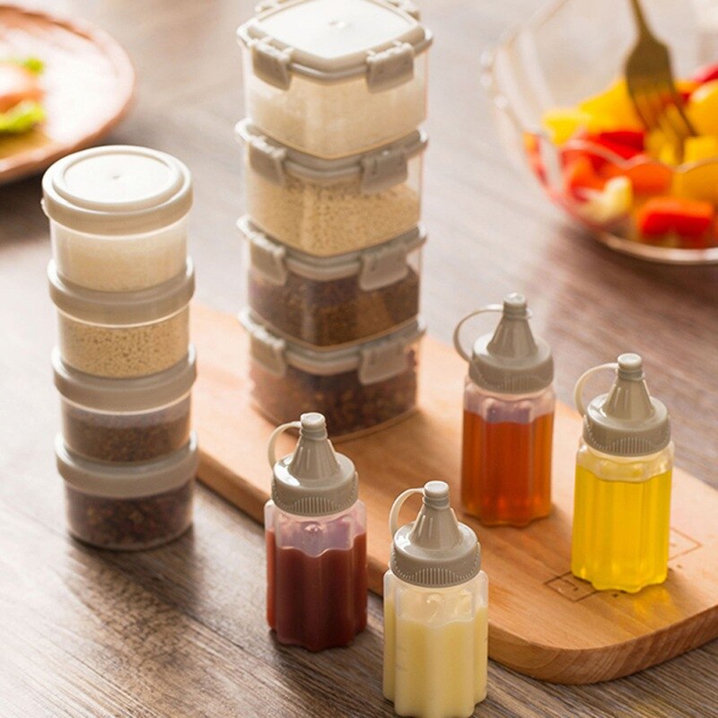 4PCS/Set Mini Portable Seasoning Box Jam Squeeze Bottle Barbecue Picnic Seasoning Sauce Bottle Kitchen Transparent Spice Jar