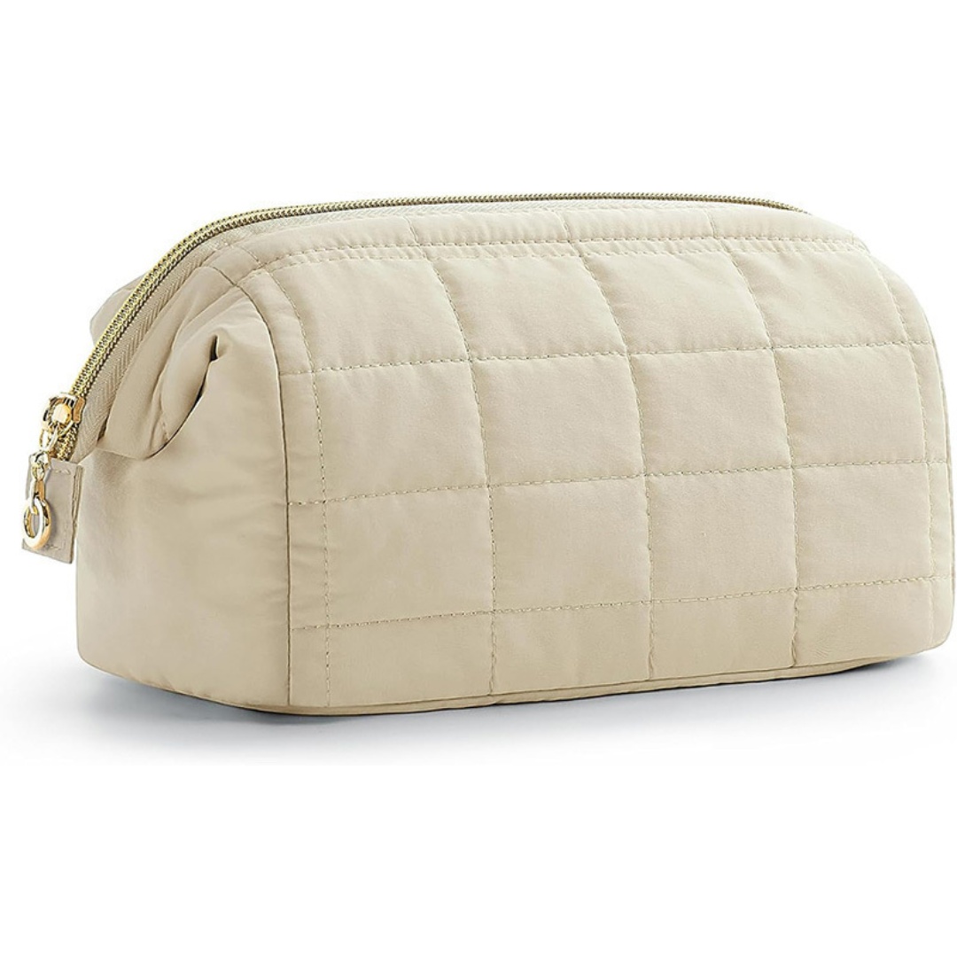 Makeup Bag Travel Toiletry Bag, Puffy Padded Make Up Bags for Women Makeup Organizer Case, Wide-open Pouch Purse Travel Essentia