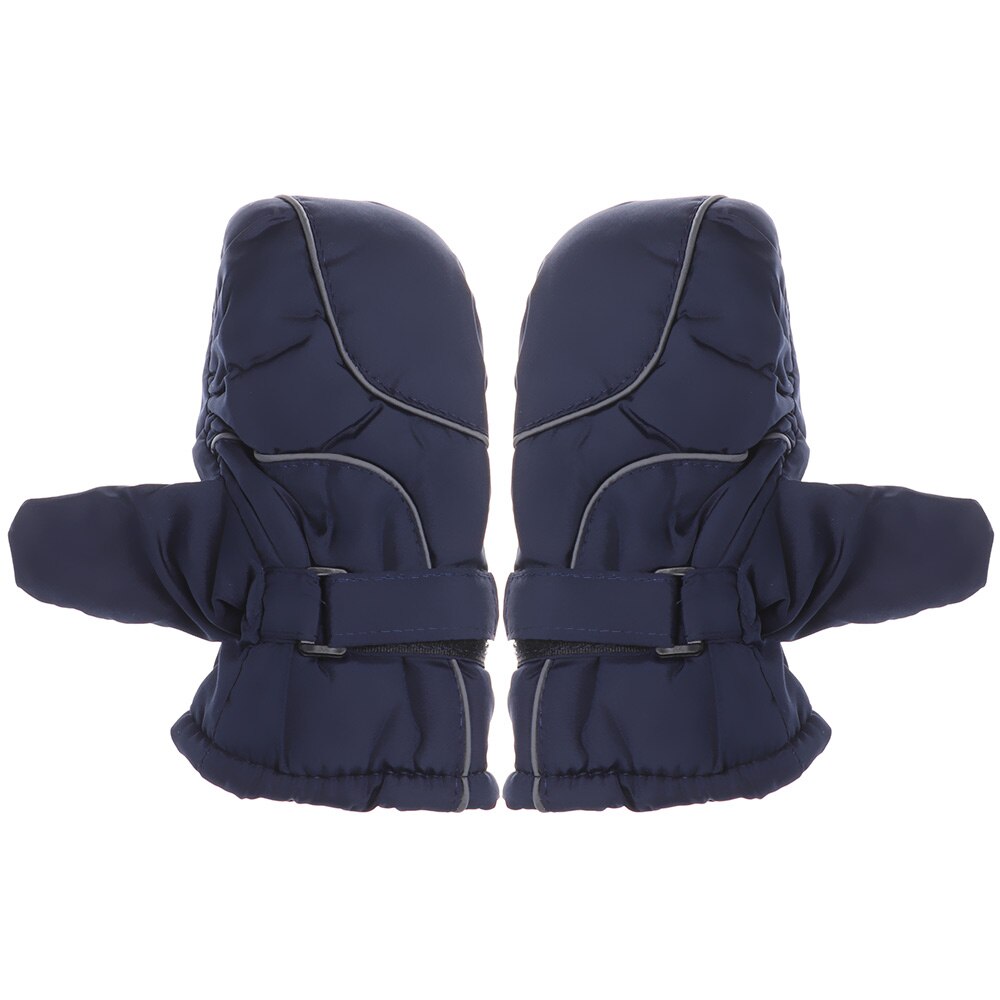 Children Kids Winter Warm Solid Color Gloves Boy Girls Ski Long-sleeved Mitten Windproof Waterproof Thicken Warm Gloves: 1-navy blue