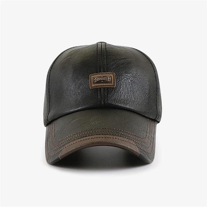 Gorra de béisbol informal a la para hombre, gorro fino de terciopelo, gorra de béisbol de cuero para otoño e invierno, nueva 2024