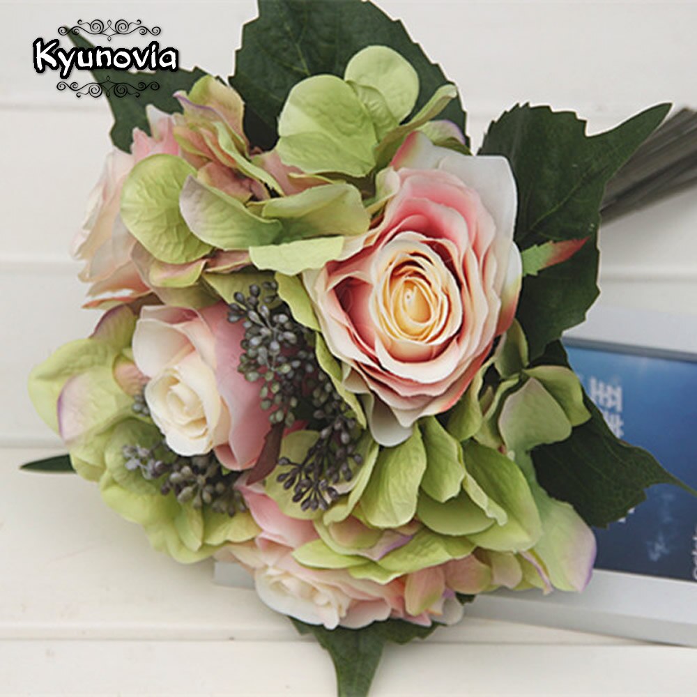 Kyunovia naturlig hortensia rosor boho brudtärna bröllopsbukett rustika bröllopsblommor vinröd rouge brudbukett  d36
