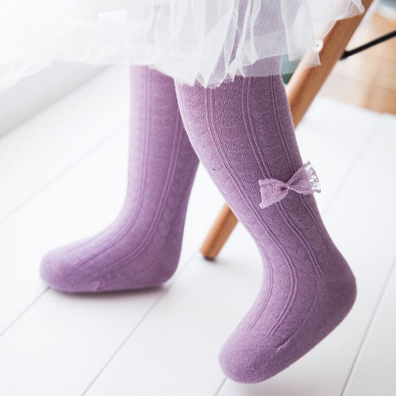 Leuke Roze Strik Panty Voor Meisjes Mesh Katoen Meisjes Panty Winter Zachte Comfortabele Baby Meisjes Panty Baby Kleding: Purple Socks / 12-24 Month