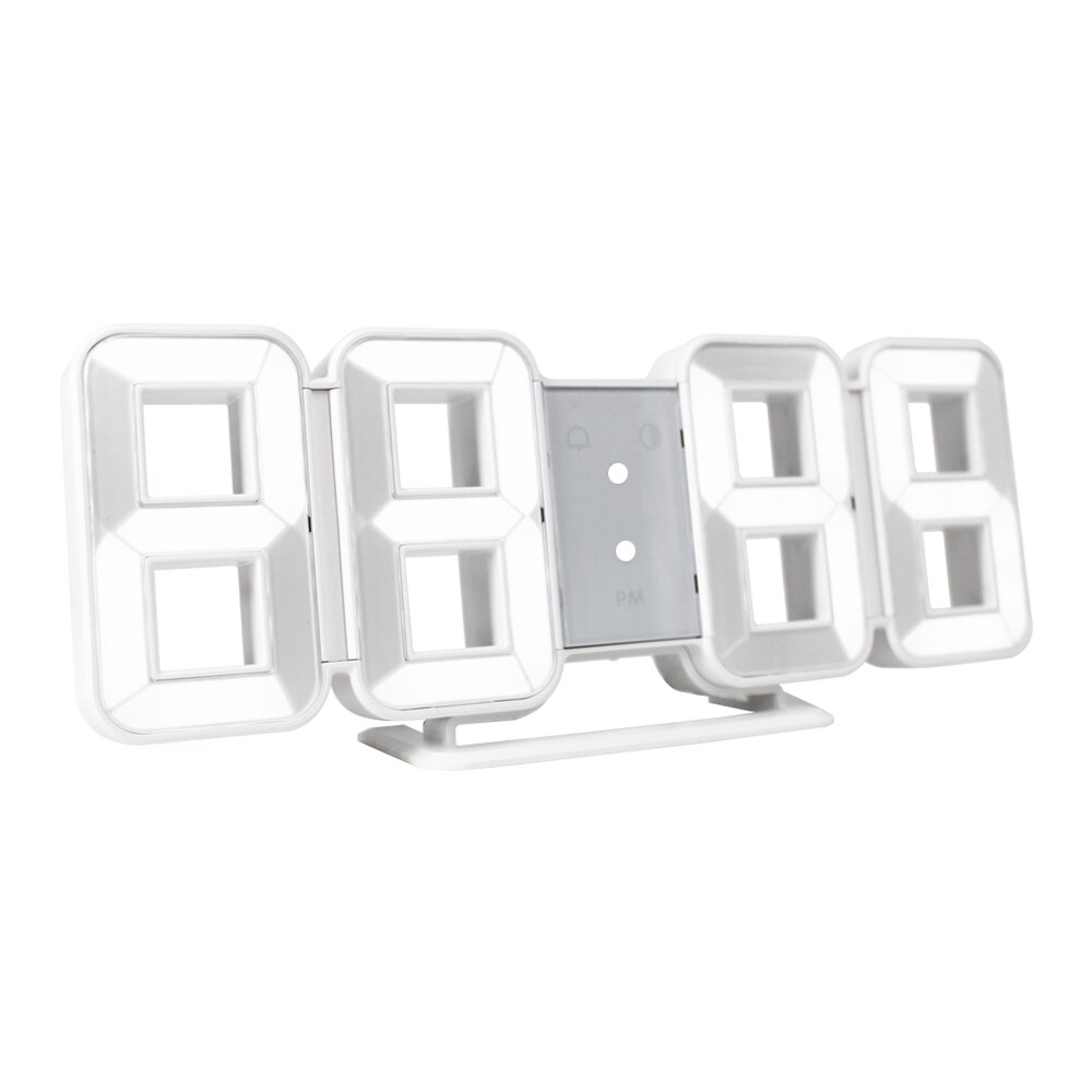 Digitale Wandklok 3D Led Grote Tijd Kalender Temperatuur Desk Tafel Modern Digitale Tafel Klok Achtergrondverlichting Home Klokken: WHITE