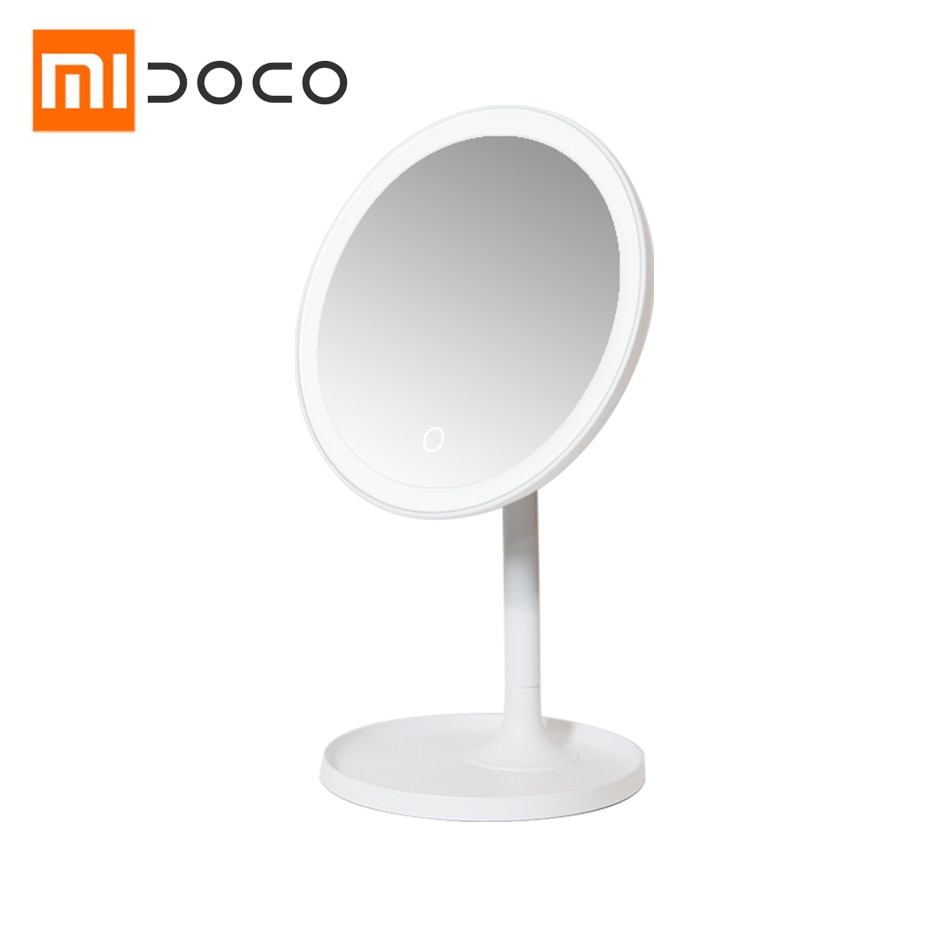 Espejo Xiaomi Mijia DOCO HD para maquillaje, espejo redondo de un lado con luz diurna de 360 °, pantalla táctil de carga USB, brillo ajustable Xiomi