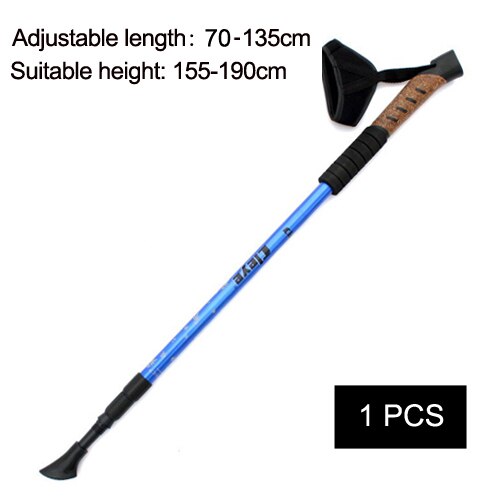 1/ 2Pcs Nordic Trekking Hiking Poles Walking Sticks Telescopic Baton Ultra Walking Canes With Rubber Tips Adjustable Bands: 1 pcs blue