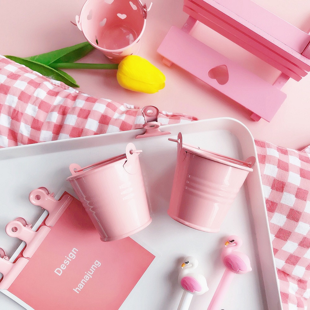 Sød pige hjerte mini pink stationær papirholdere spand opbevaring penneholder blød sød boks soveværelse opbevaring 6.0cm*5.5cm 1 stk.