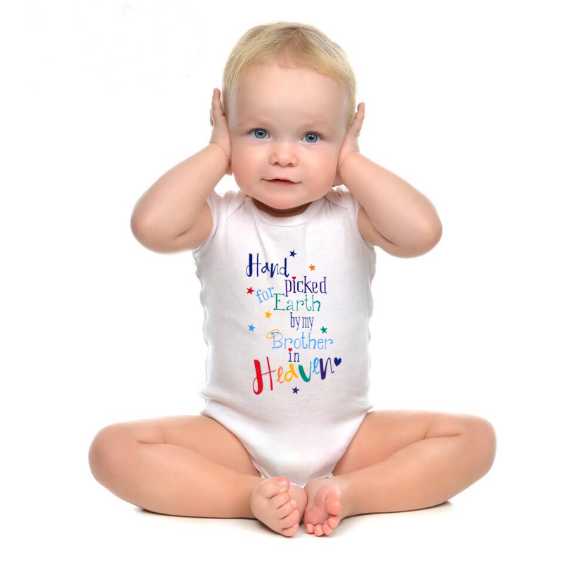 Hand Picked For Earth By My Brother In Heaven Baby Bodysuit Cute Cotton Short Sleeve Body Baby Boy Girl Onesie Rompers Clothes