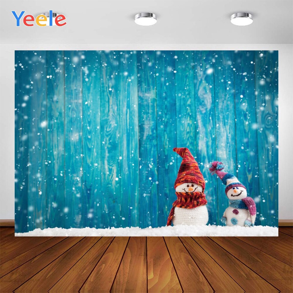 Yeele Christmas Light Bokeh Wood Backgrounds For Photography Winter Snowman Baby Newborn Portrait Photo Backdrop Photocall