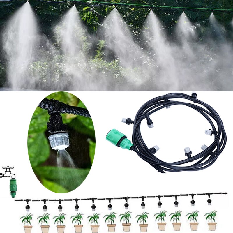 1 Sets Fog Nozzles Irrigatiesysteem Draagbare Verneveling Automatisch Sproeisysteem 10M Tuinslang Sproeikop Met 4/7mm Tee En Connector