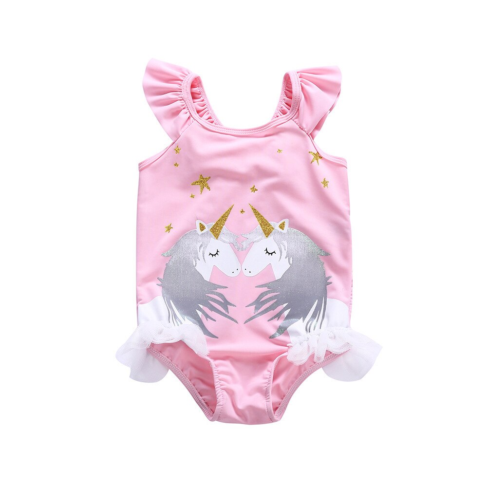 Vikionfly Kinderen Dier Badmode Meisjes Badpak Een Stuk Ruche Eenhoorn Badpak Strand Zwembad Zwemmen Pak Met Cap: B03 Pink / 85cm to 95cm