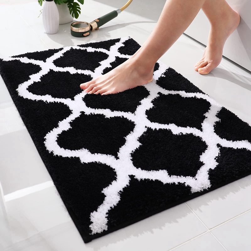 Olanly-alfombrilla de baño suave, alfombra de baño de microfibra súper absorbente, cinta antideslizante, alfombra de agua, suelo de ducha, alfombrillas de baño de lujo: Negro / 400 mm x 1.000 mm