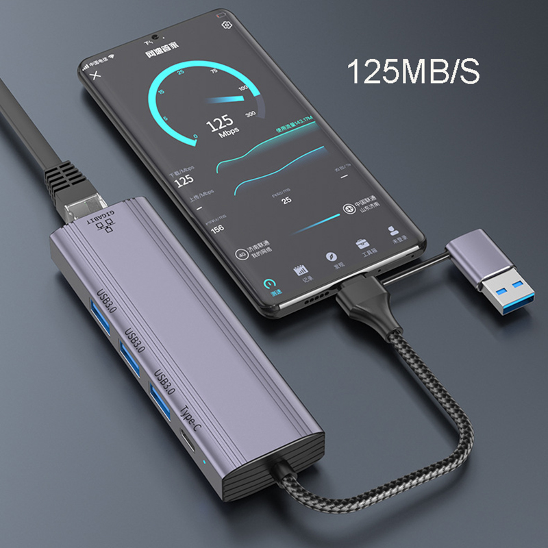 Type C USB to RJ45 Network Card Converter 1000Mbps Ethernet Extend Adapter 5Port USB HUB Cable Splitter Phone Data Transfer Dock
