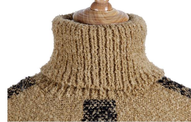 Efterår vinter poncho strikket rullekrave plaid kvinder poncho flagermusærmer lange ponchoer og kapper sweater pullovere