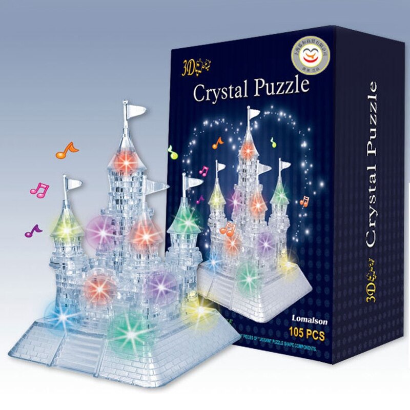 3D Vergadering Kristal Kasteel Puzzel 3D Muzikale Jigsaw Met Mooie Licht-Up Educatief Kids Building Speelgoed