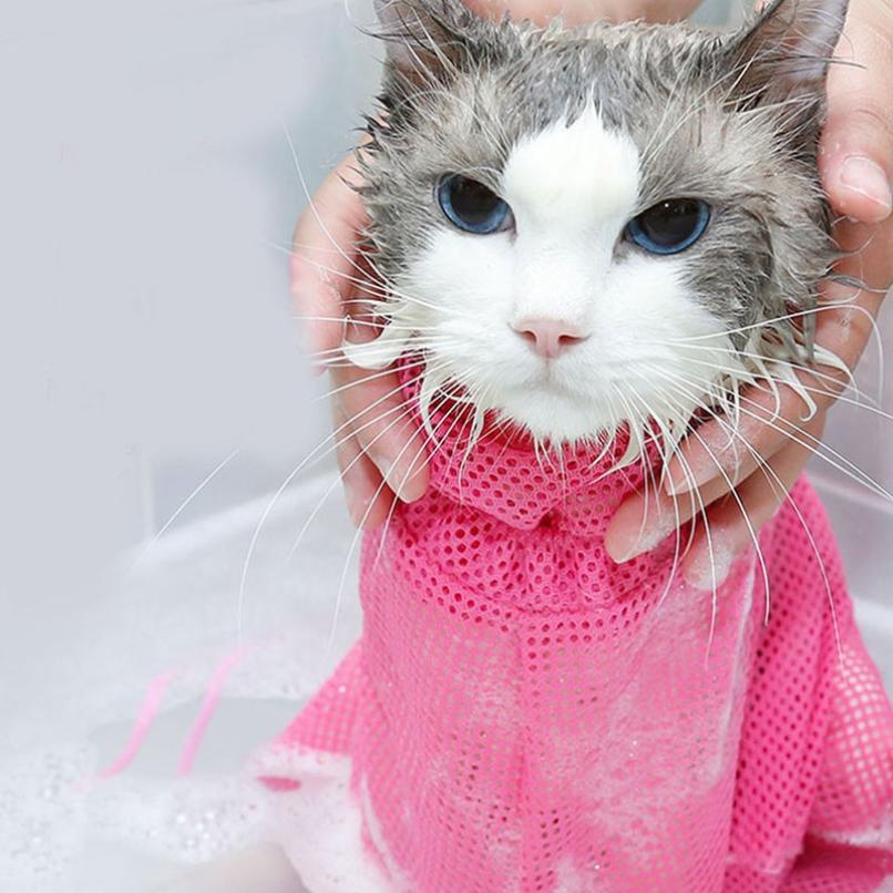 Netting katt pleie dusj bag polyester vaske netting poser justerbar katt sperre bag forhindre riper for bading negler trimming