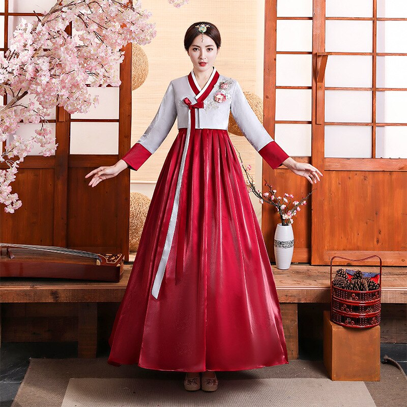 Hanbok-ropa coreana para mujer, manga larga, bordado Floral, Princesa, Palacio, tradicional, Retro, disfraz de escenario actuación