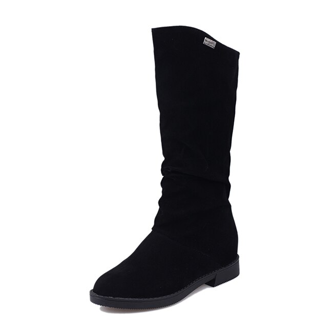 Vrouwen Winter Schoenen Knie Hoge Laarzen Plus Big Size Faux Suede Vrouwen Schoenen Winter Vrouwen Winter laarzen: Black / 35