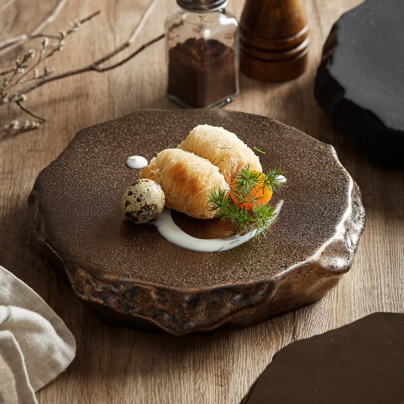Irregular Ceramic Plate Decorative Flat Plate Dinner Plates Western Dishes Hotel Restaurant Tableware Sushi Dish Dessert Plates