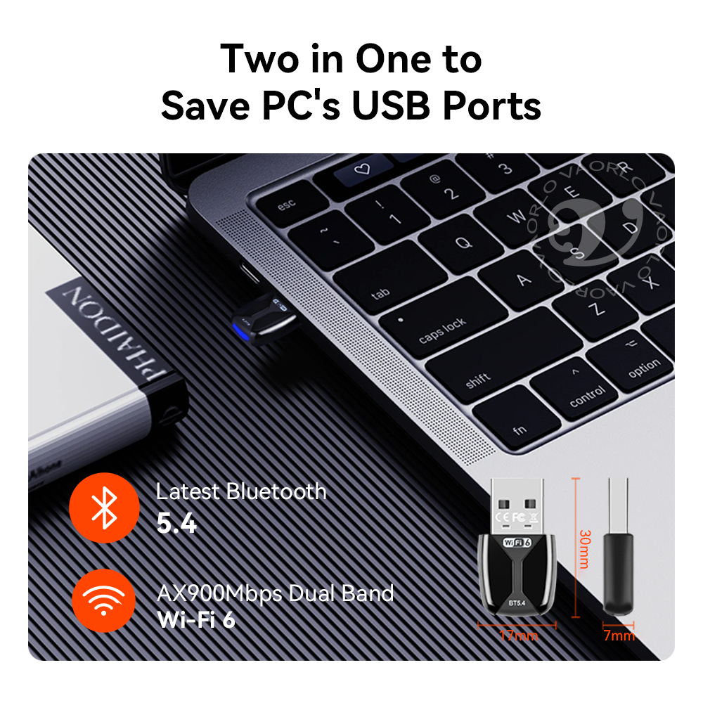 AX900 WIFI6 USB-Adapter 2-in-1 Bluetooth 5.4 Dualband 2,4 G und 5 GHz 900 Mbit/s WiFi 6 802.11AX Hochgeschwindigkeits-Mini-WLAN-Netzwerkkarte Empfänger-Dongle für PC-Laptop Sieg 10/11 Treiber kostenlos
