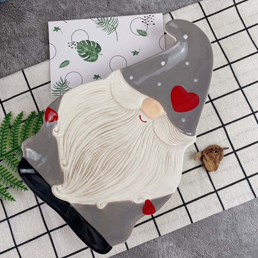 1 Pc Christmas Santa Clause Shape Plate Ceramic Dish Kitchen Tableware