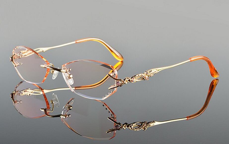 Chashma óculos de leitura com lentes para miopia, óculos de titânio sem armação, corte de diamante: gold with brown